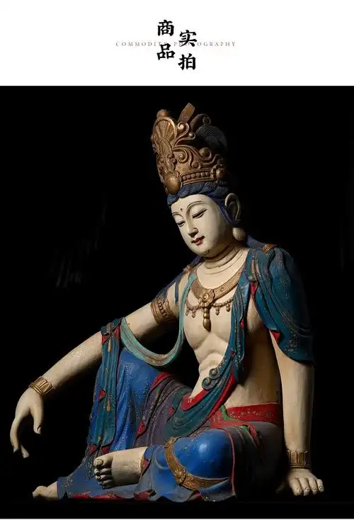 晴翠园香樟木唐代观音彩绘佛像摆件家居供奉观世音菩萨实木雕刻摆件