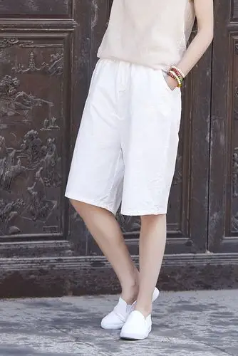 文艺复古亚麻棉麻五分裤女夏直筒高腰休闲裤显瘦宽松纯色短裤薄款