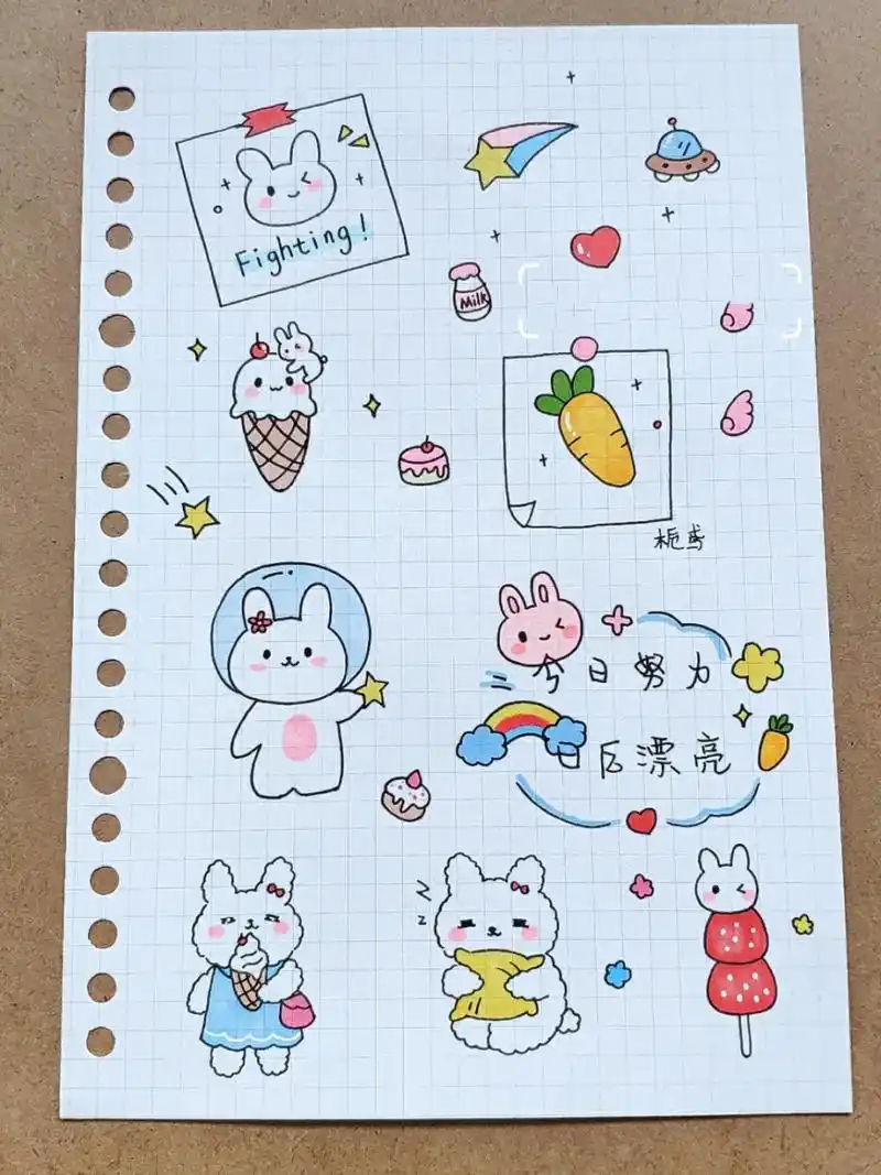 9696可爱动物手账素材,小装饰简笔画 画些小简笔手账素材,用来