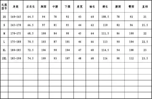 韩版男士西装尺寸表 韩版休闲西服尺寸表格 onlyone男士礼服尺寸规格