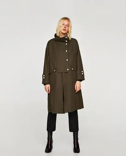 17秋新女装撞色按扣饰宽松加大码中长款风衣外套c4-350