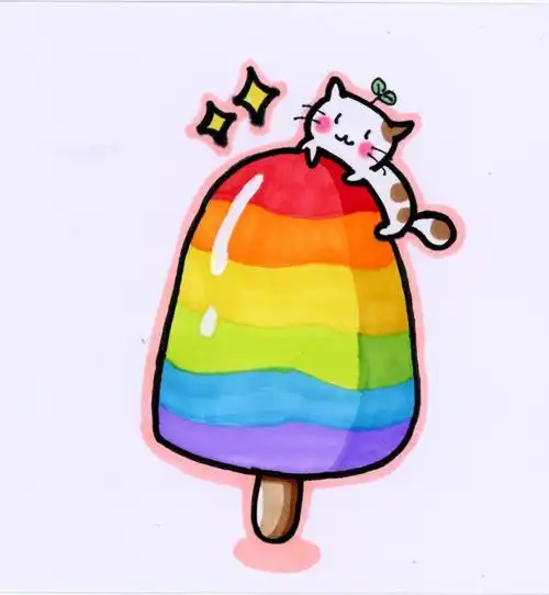 爱吃雪糕的小猫附步骤图马克笔简笔画马克笔简笔画