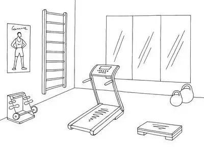 健身房内部图形黑白素描插图照片