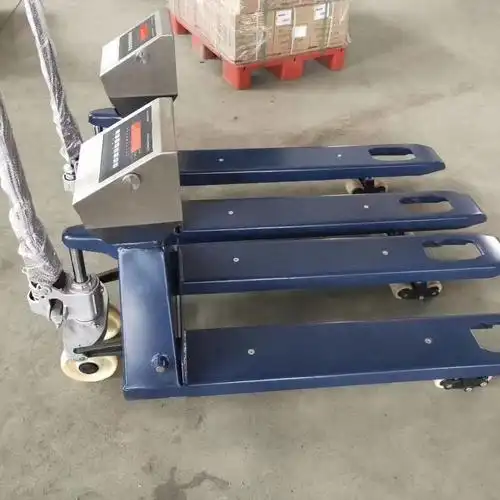 汉衡2吨叉车秤手动地牛移动地磅不锈钢防水叉车称打印液压叉车秤scs