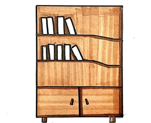 书架简笔画儿童画步骤图教程 书架书本简笔画