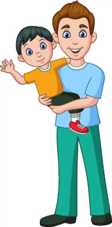 卡通父亲怀里抱着一个儿子