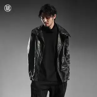 归心原创设计师现代复古风男士皮衣劲装绵羊皮真皮蜡质感男外套