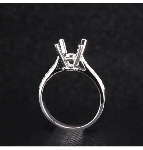 先恩尼18k金戒托 经典四爪钻石戒指空托 群镶钻石戒托 结婚钻戒定制