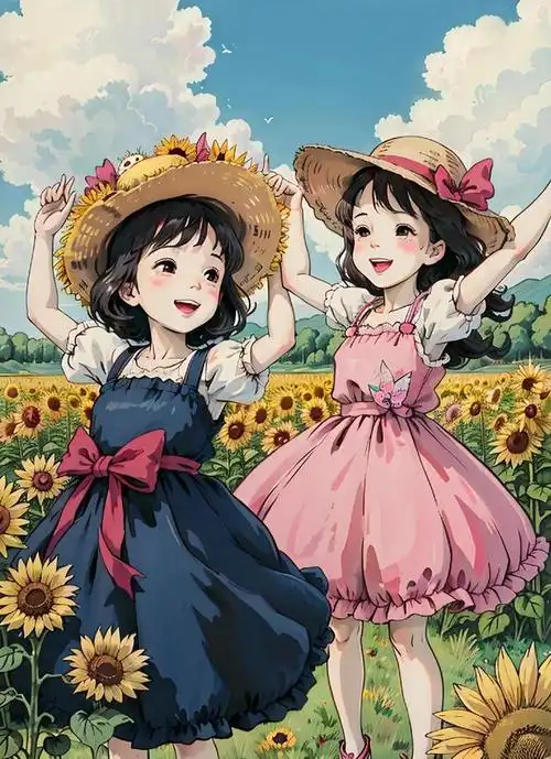 治愈系美图:与向日葵共舞的女孩