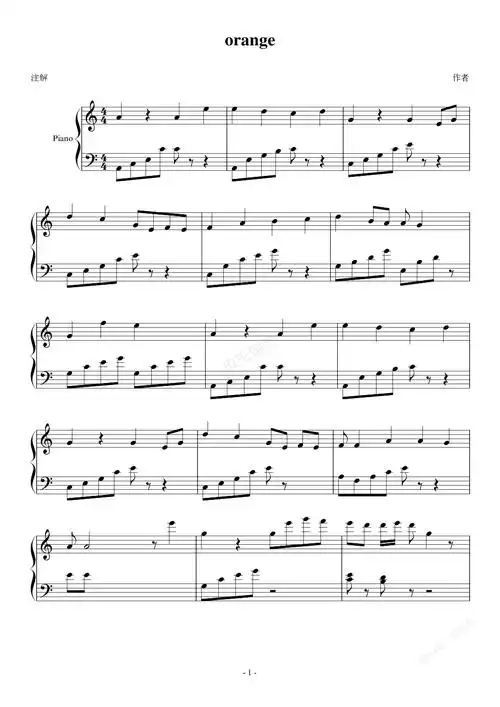 orange钢琴谱-狂热的橘子-虫虫钢琴
