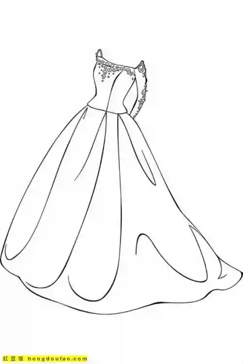 13张公主便装礼服长裙卡通涂色简笔画-红豆饭小学生简笔画大全