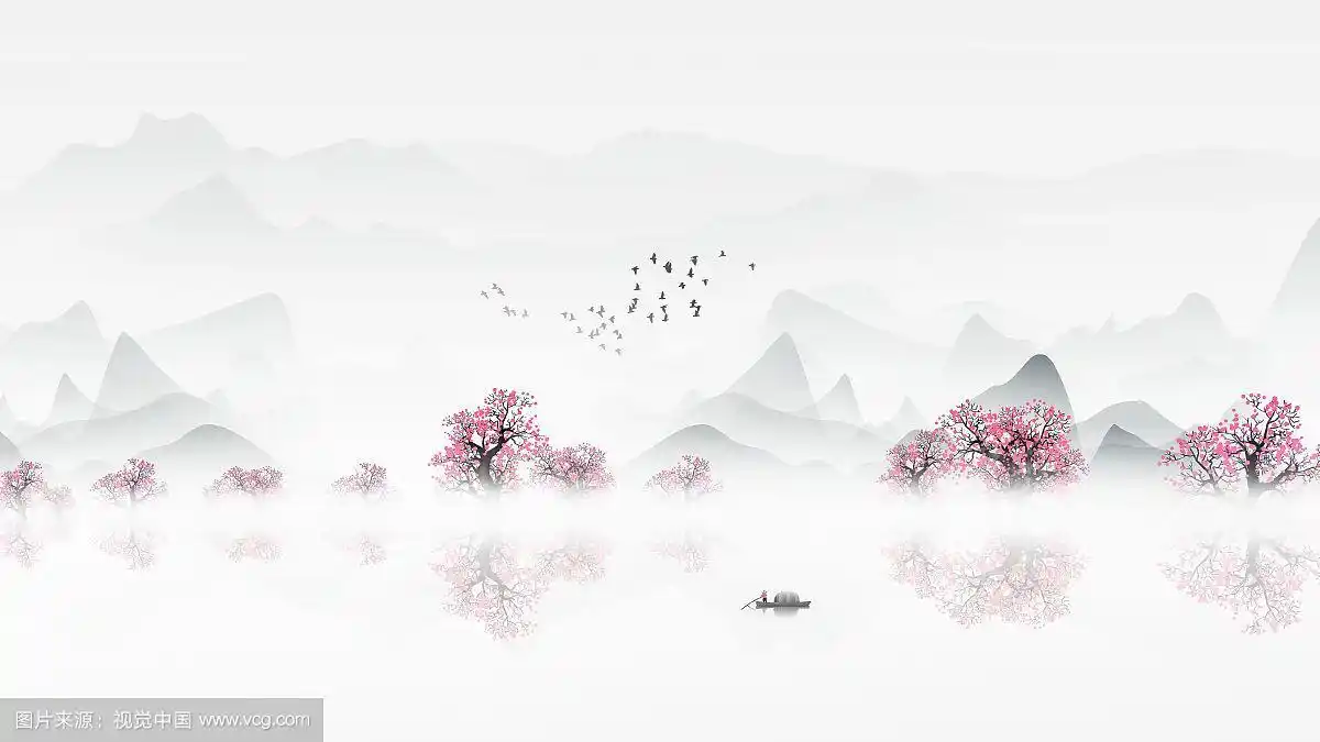 手绘中国风简约意境水墨山水风景画新中式现在高雅山水画