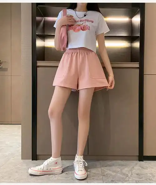 实拍 休闲运动短裤女夏宽松居家睡裤跑步舒适高腰热裤时尚外穿 - 17网