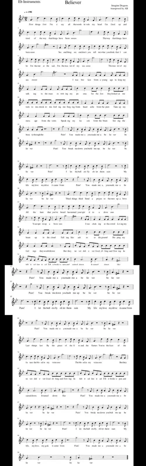 believer萨克斯谱子