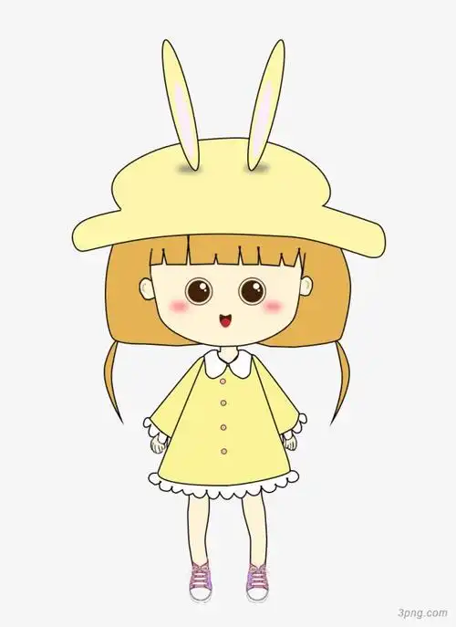 可爱黄衣小女孩png素材透明免抠图片卡通手绘