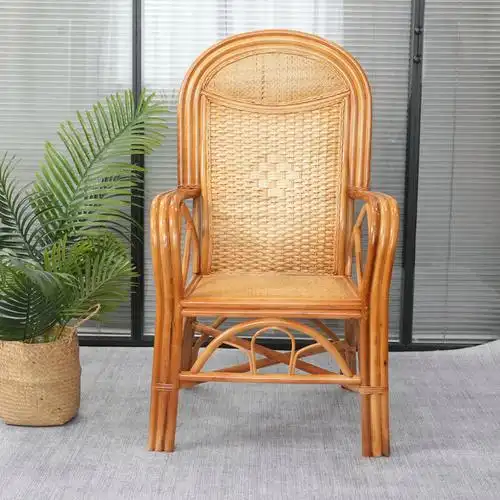 真藤椅子靠背椅单人天然藤编织椅家用老人休闲椅办公腾椅护·颈 西瓜