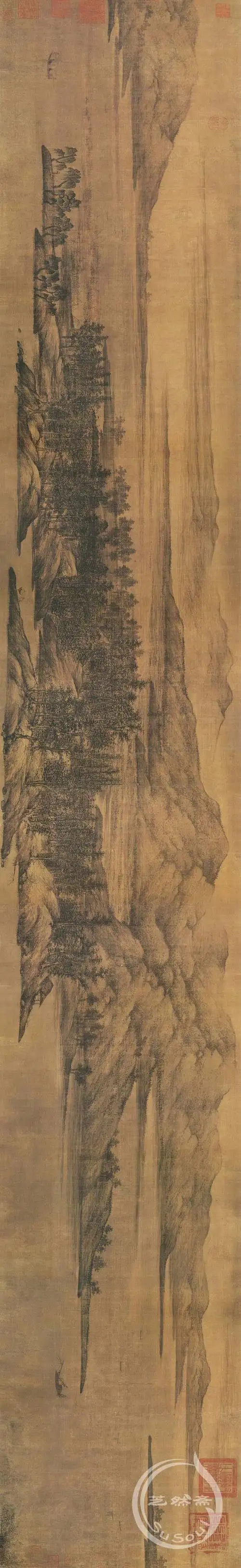 董源《夏景山口待渡图》长卷|山水横卷|芝然斋苏绣艺术品