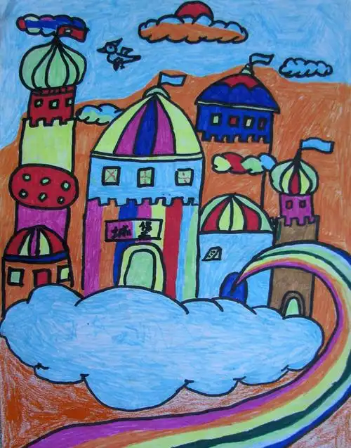 儿童油画棒绘画作品欣赏:童话城堡
