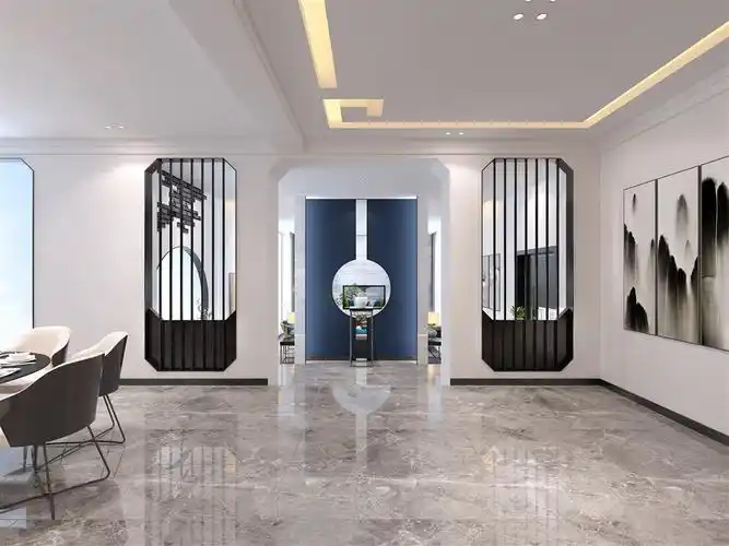 客厅玄关装修效果图对称复古多边形隔断设计_蛙客网viwik.com