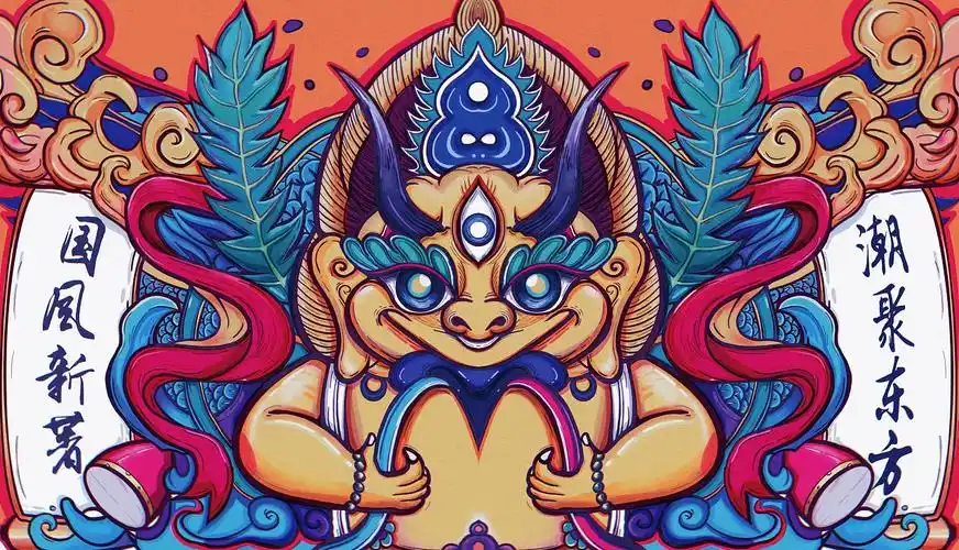 纳西族金翅大鹏国潮插画