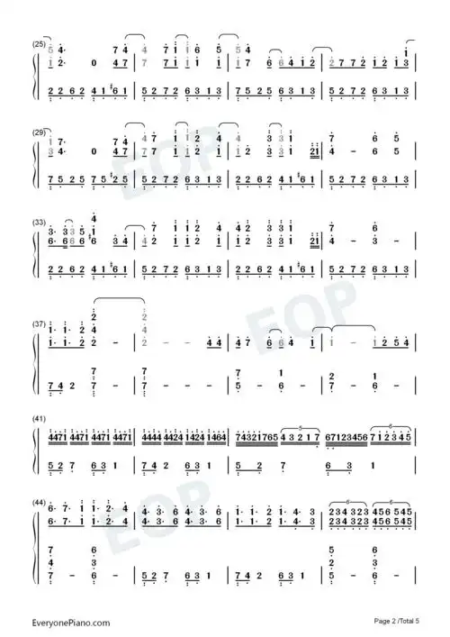 撒野-d调版双手简谱预览2