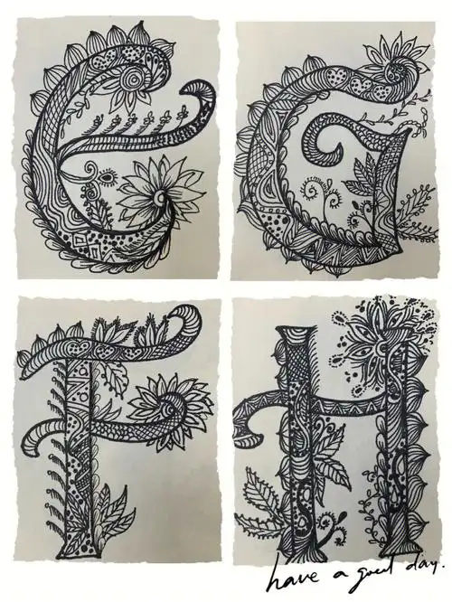 创意线描26字母装饰手绘黑白装饰画