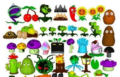 植物大战僵尸,植物大全摆件3d模型,有max,mb,skp格式_卡通角色模型