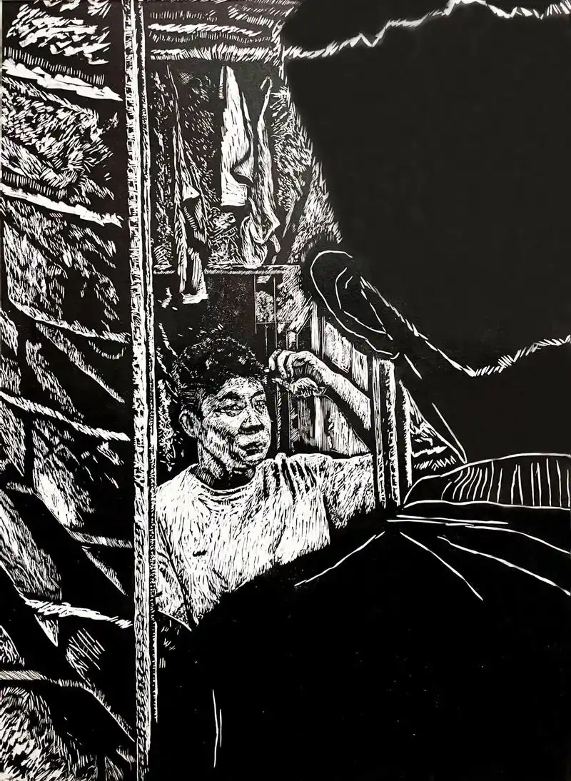 艺术毕业展.作品名称:《b132》 作品媒介:版画 黑白木刻 - 抖音