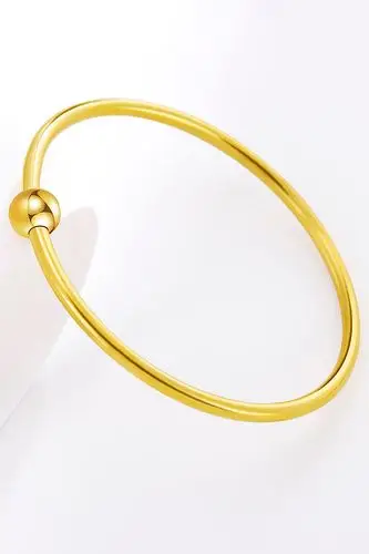 老庙黄金足金心动圆珠手镯亮面纯金金镯子女简约手饰