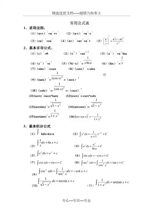 常用求导公式表共2页
