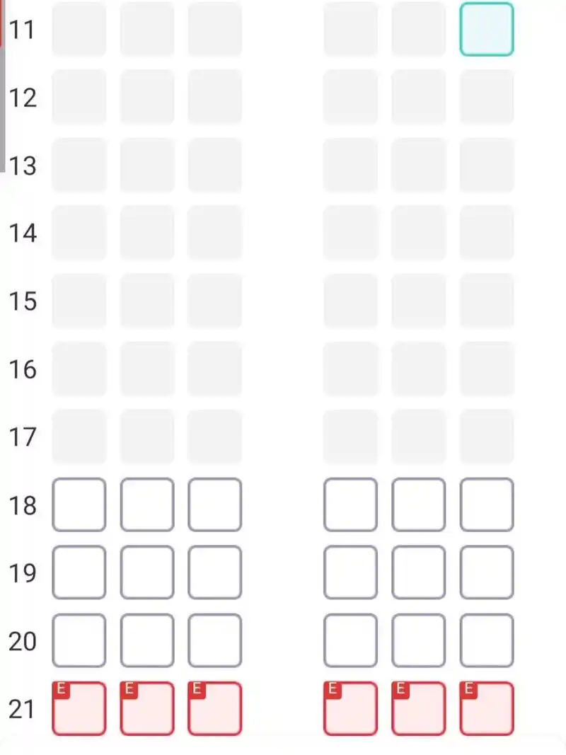波音738中型机选座求意见 只能从18排开始哦,最多34排.