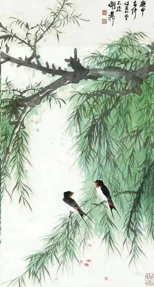 九位名家画笔下的春柳,婀娜多姿,春风拂面_柳树