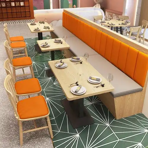 实木快餐店面馆寿司麻辣烫汉堡饭店卡座靠墙餐饮卡座