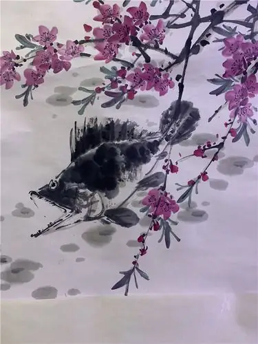 019王雪涛桃花鳜鱼纸本立轴