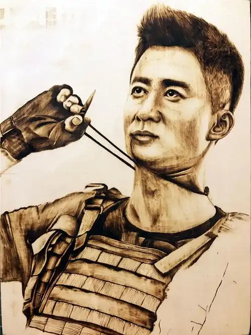 吴京战狼2烙画|纯艺术|绘画|彭斯特洛夫斯基_原创作品-站酷zcool