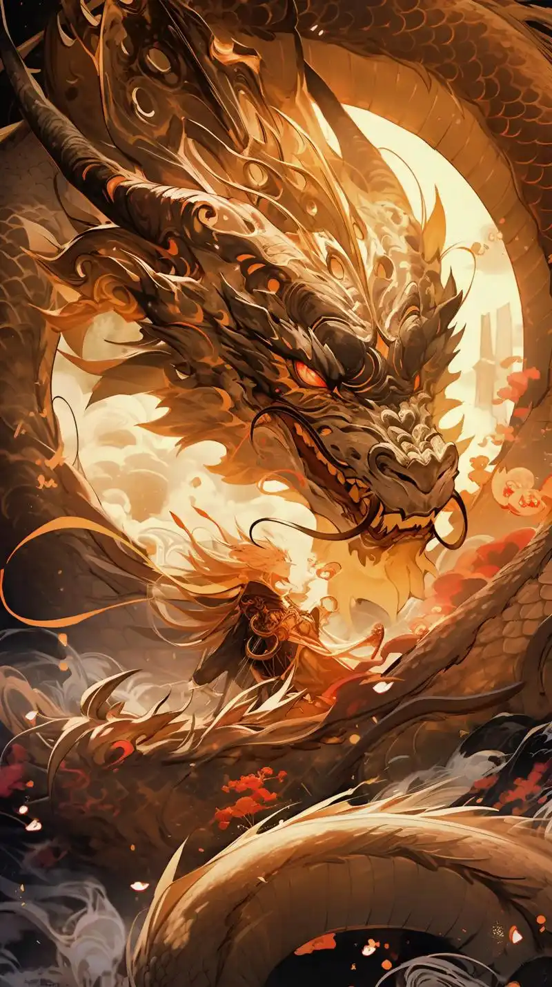 中国龙.黄脸金尾龙潇洒,气势如虹挥尾舞.#龙图 #手机壁纸  - 抖音