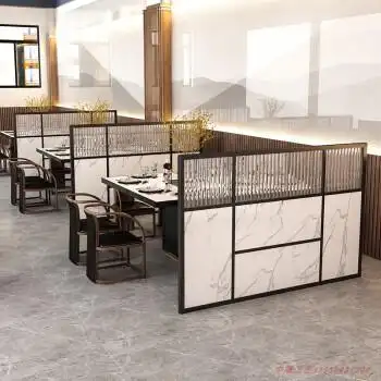 长虹玻璃矮隔断半墙围栏餐厅卡座火锅店铁艺简约餐饮饭店过道屏风