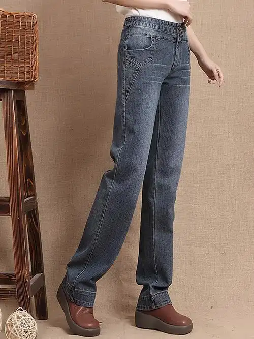 诗龄超长牛仔裤小直筒女裤直筒裤休闲裤女长裤牛仔裤中高腰微弹