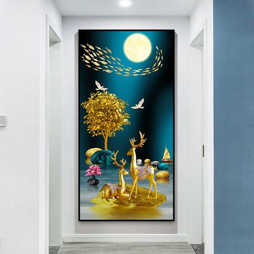 进门玄关贴画自粘2021新款3d立体竖版墙壁装饰大图案走廊尽头壁画