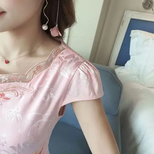 改良旗袍夏季2018新款女中国风小香风中式低领少女连衣裙中长款