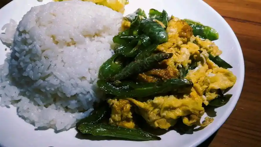 尖椒炒蛋盖饭拌匀了再吃