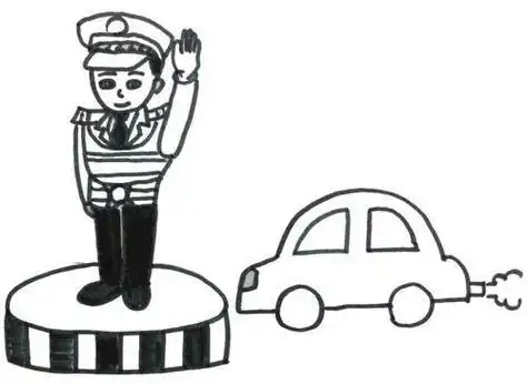 简笔画交通警察指挥行人过马路