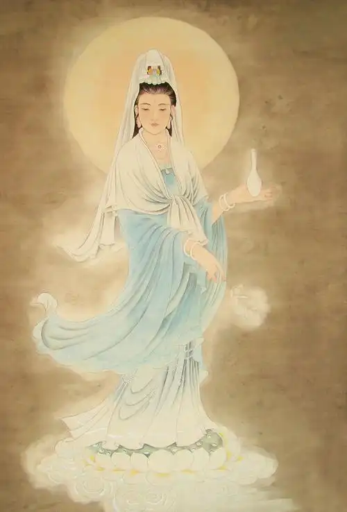 南海白衣杨柳送子观音大士净瓶施观世音菩萨画像卷轴挂画图坐莲观音