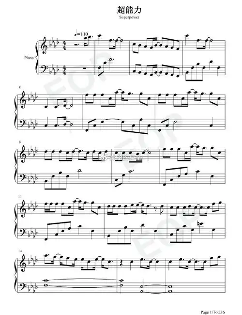 钢琴谱,双手简谱,双版本:邓紫棋《超能力》