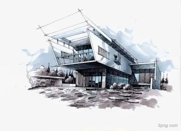 水彩建筑手绘png素材透明免抠图片-装饰效果