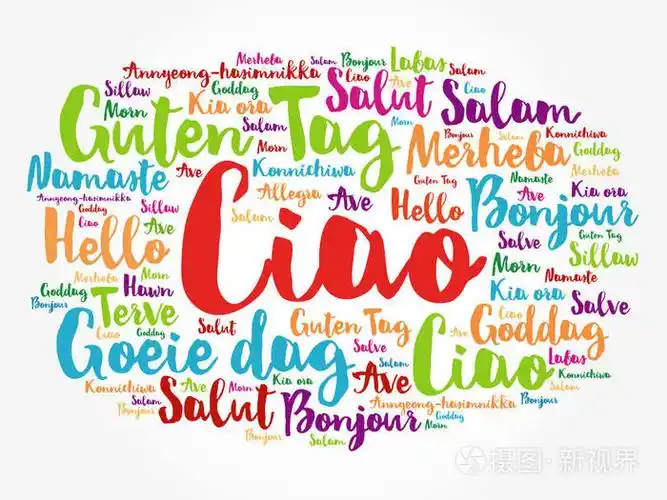 ciao(你好,意大利语:问候)世界不同语言的词云,背景概念