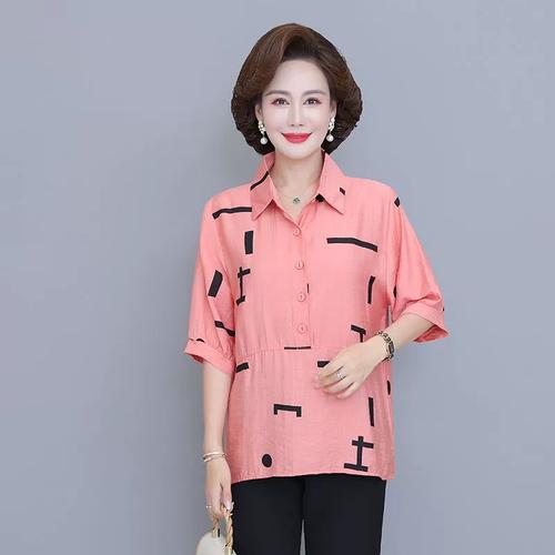 棉麻套装2024新款上衣服中年洋气两件套中老年女夏季短袖妈妈夏装