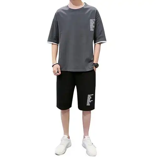 tu休闲套装男夏季短袖韩版潮流一套搭配帅气宽松运动两件套薄款衣服