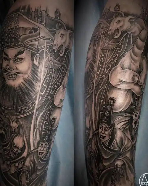 阎罗王纹身图片_腿部新传统纹身图案