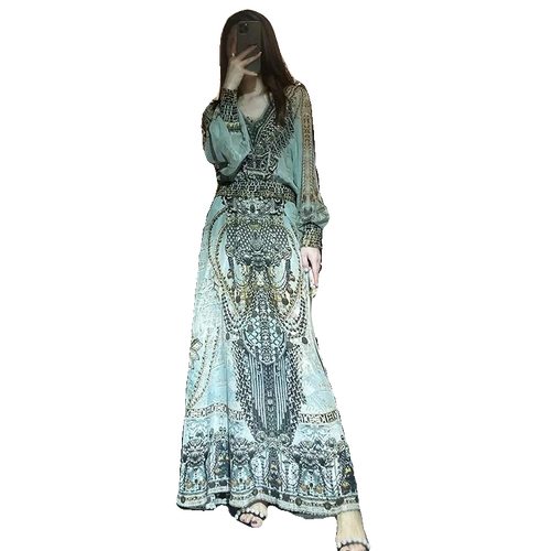 异域风连衣裙沙漠裙子女春傣族服装波西米亚孟子义同款民族风长裙